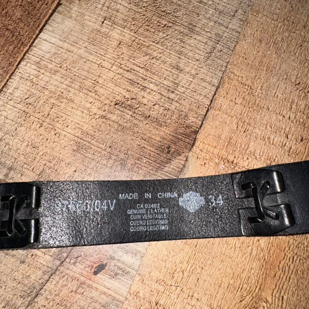 Harley Davidson black Leather Belt Embossed Logo Made In USA size 34